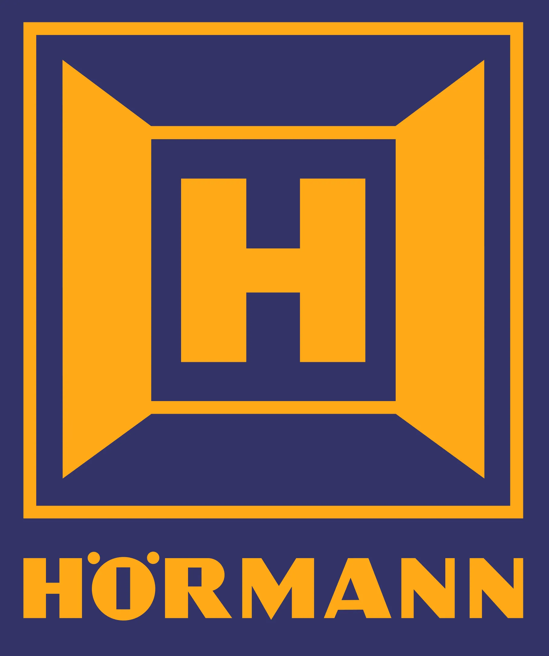 Hörmann-Logo mit einem großen H in Orange auf dunkelblauem Hintergrund.